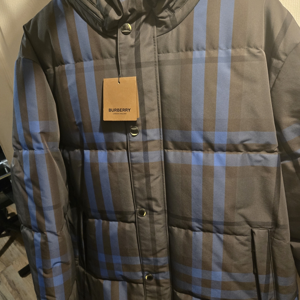 Burberry Men's Blue and Gray Checkered Jacket